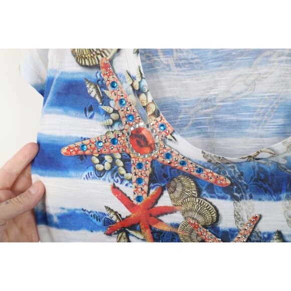 Vintage Y2K Cache Women Large Babydoll Beach Chain All Over Print T-Shirt USA - Picture 4 of 14